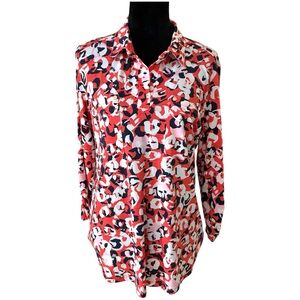 NEW NWT Jones New York Sz Large Colorful Patterned Shirt Henley Pockets